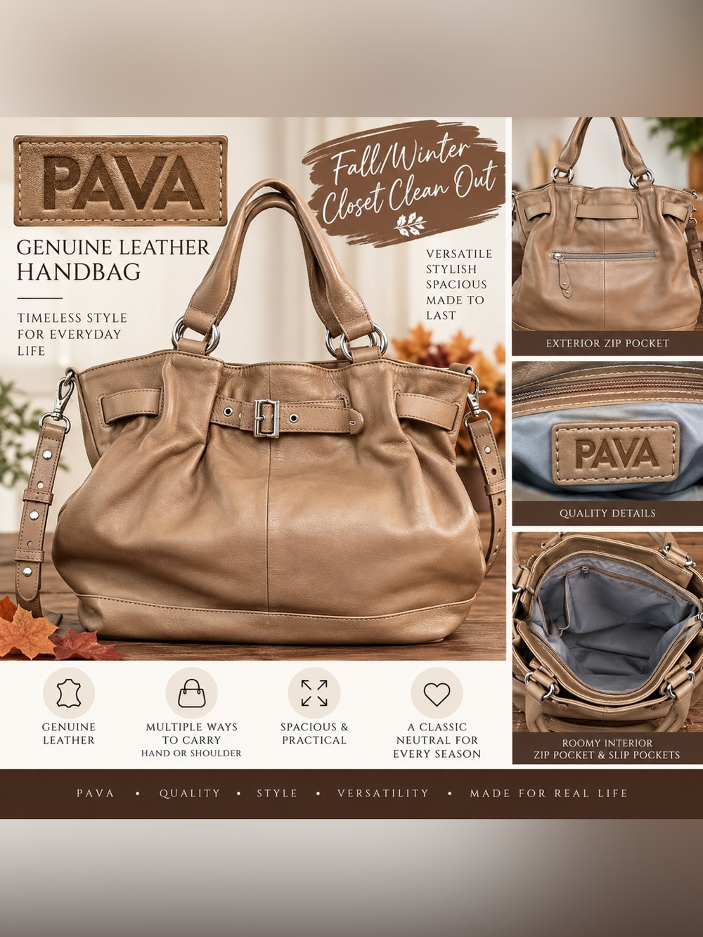 Leather Tote Bag in Tan - Spacious Everyday Handbag